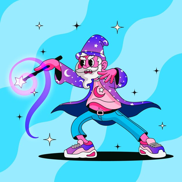 Ilustración de mago de dibujos animados dibujada a mano