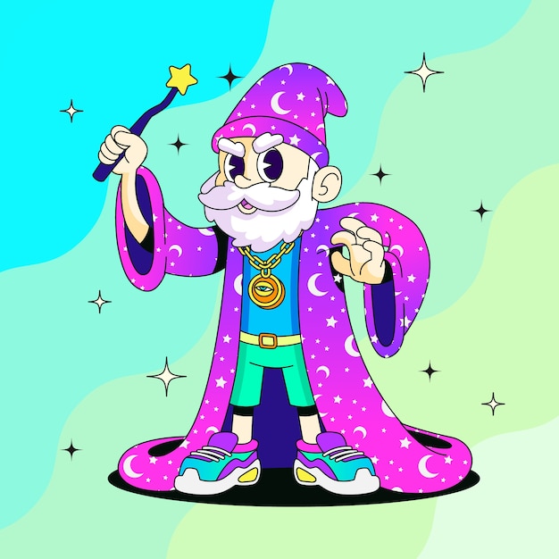 Ilustración de mago de dibujos animados dibujada a mano