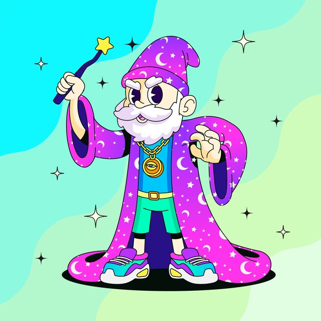 Ilustración de mago de dibujos animados dibujada a mano