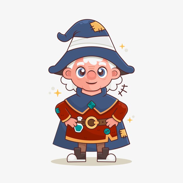 Ilustración de mago de dibujos animados dibujados a mano