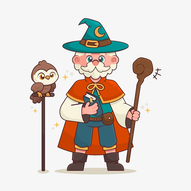 Ilustración de mago de dibujos animados dibujados a mano