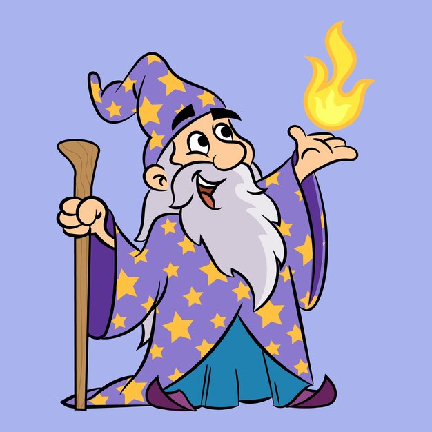 Ilustración de mago de dibujos animados dibujados a mano