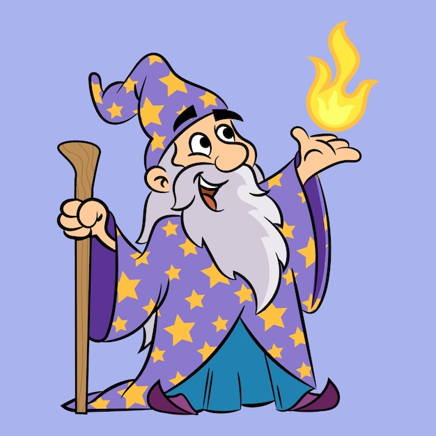 Ilustración de mago de dibujos animados dibujados a mano