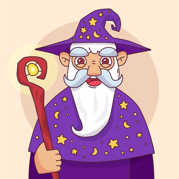 Ilustración de mago de dibujos animados dibujados a mano