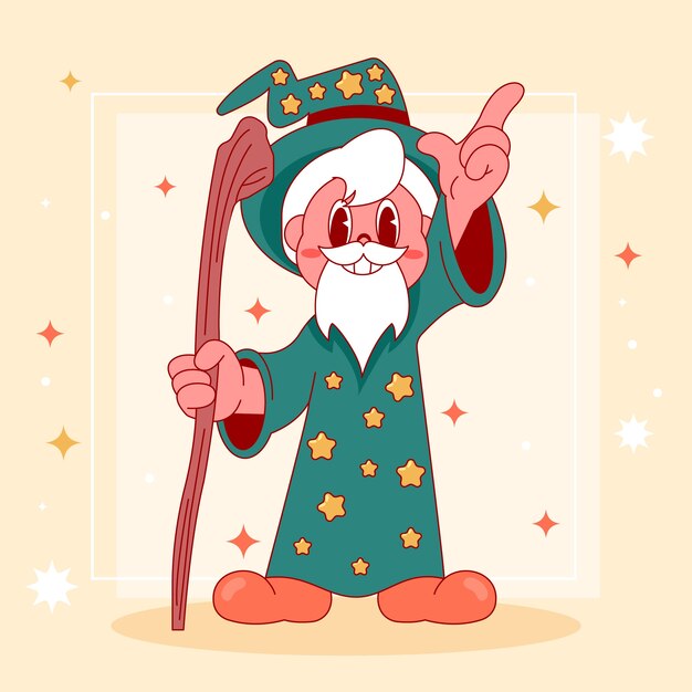 Ilustración de mago de dibujos animados dibujados a mano