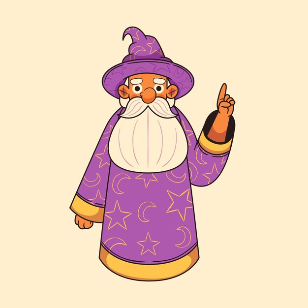 Ilustración de mago de dibujos animados dibujados a mano