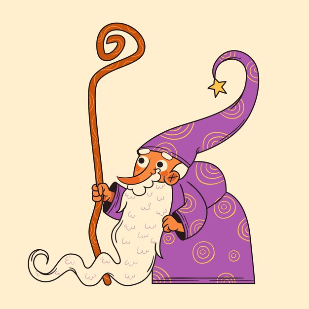 Ilustración de mago de dibujos animados dibujados a mano