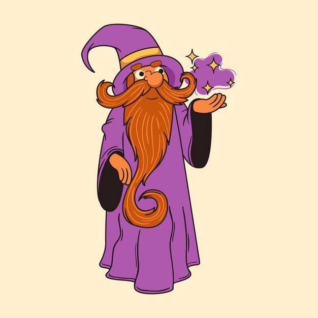 Ilustración de mago de dibujos animados dibujados a mano