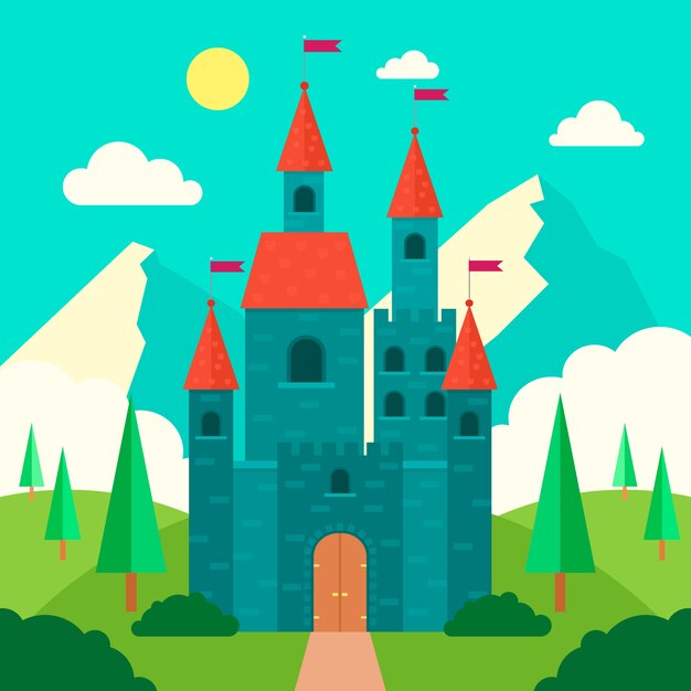 Ilustración del majestuoso castillo de cuento de hadas