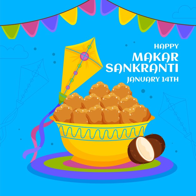 Ilustración de Makar Sankranti feliz y plano