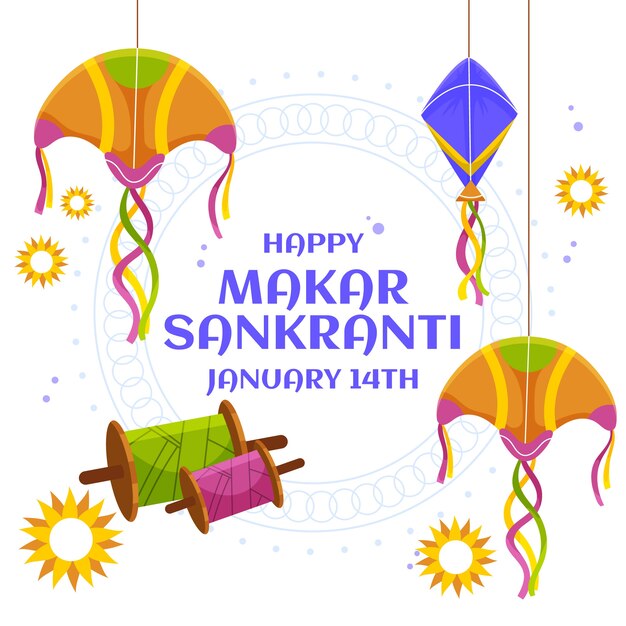 Ilustración de Makar Sankranti feliz y plano