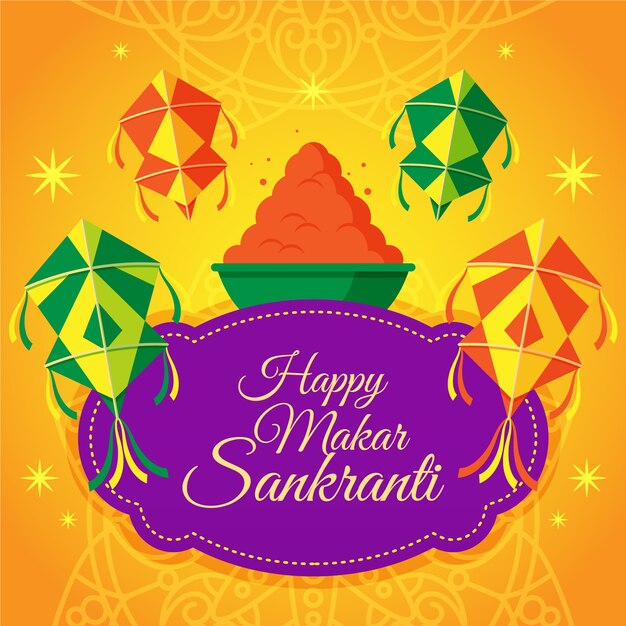 Ilustración de Makar Sankranti feliz y plano