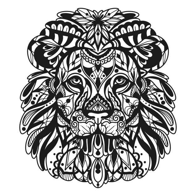 Ilustración de mandala de león dibujado a mano