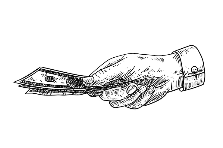 Vector gratuito ilustración de una mano dibujada a mano sosteniendo dinero