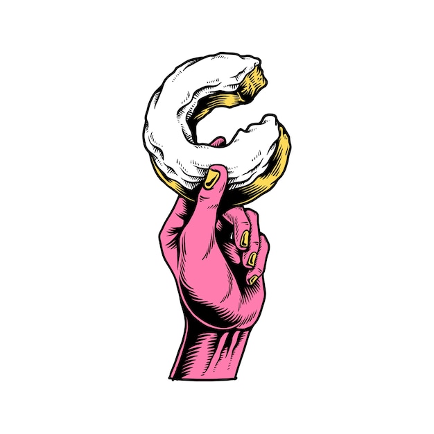 Vector gratuito ilustración de la mano que sostiene el icono de donut mordido