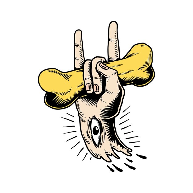 Ilustración de la mano que sostiene el icono de hueso