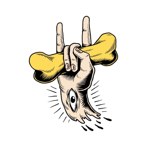 Ilustración de la mano que sostiene el icono de hueso