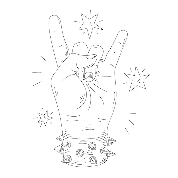 Ilustración a mano del rock and roll dibujada a mano