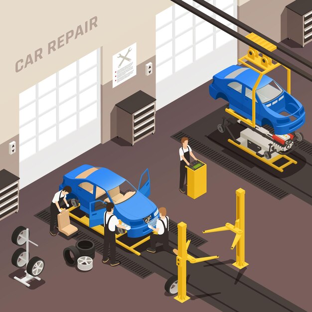 Ilustración de mantenimiento de reparación de automóviles