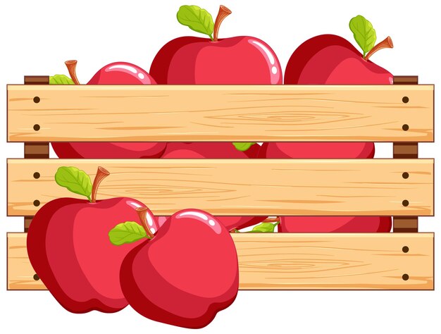 Ilustración de manzanas frescas en una caja de madera