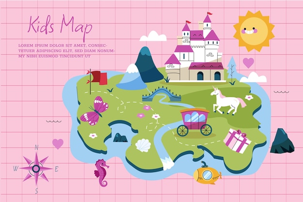 Ilustración de mapa de niños dibujados a mano