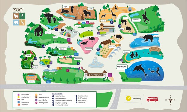 Ilustración del mapa del parque zoológico