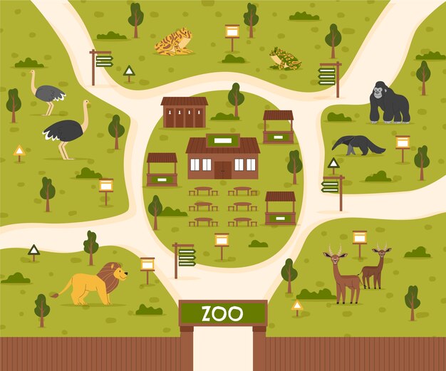 Ilustración de mapa de zoológico dibujado a mano