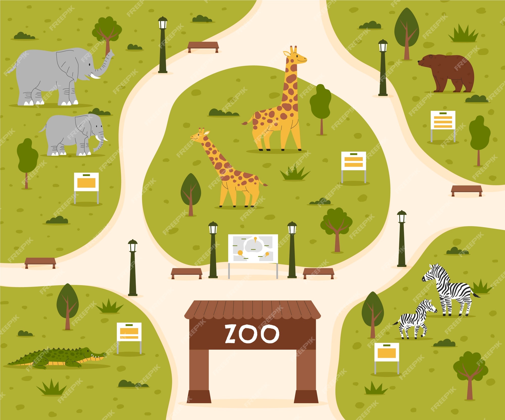 Ilustración de mapa de zoológico dibujado a mano | Vector Gratis Ilustración de mapa de zoológico dibujado a mano | Vector Gratis