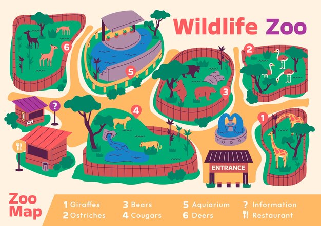 Ilustración de mapa de zoológico dibujado a mano