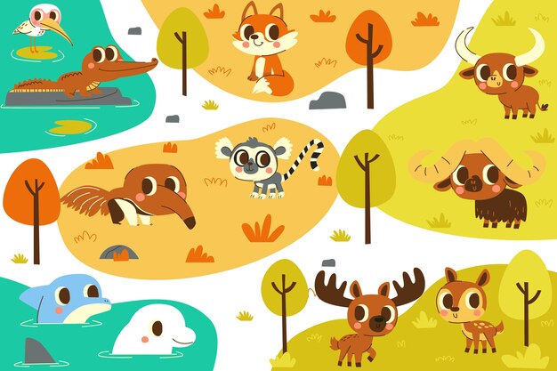 Ilustración de mapa de zoológico dibujado a mano