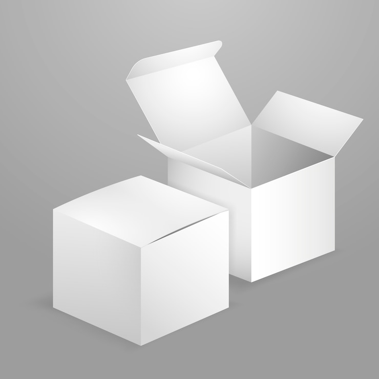 Vector gratuito ilustración de maqueta de caja de cubo realista