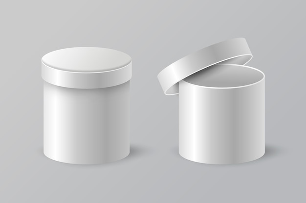 Ilustración de maqueta de caja redonda realista