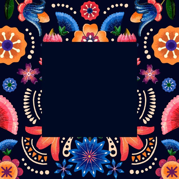 Ilustración de marco étnico con estampado de flores mexicano
