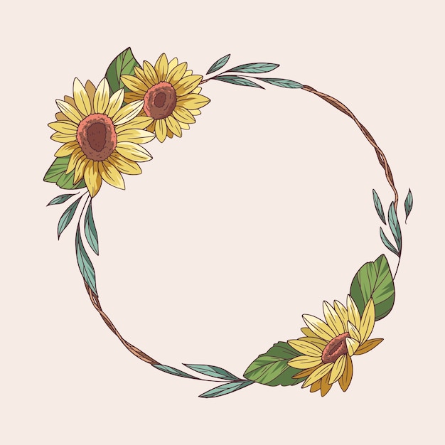 Ilustración de marco de girasol de diseño plano