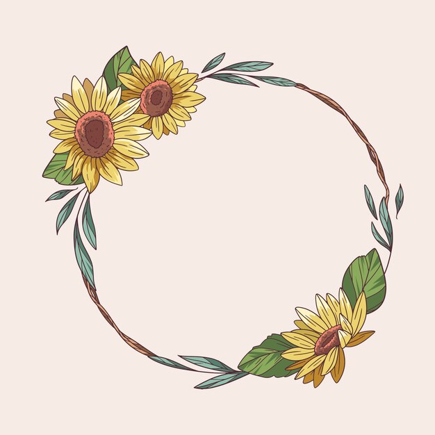 Ilustración de marco de girasol de diseño plano