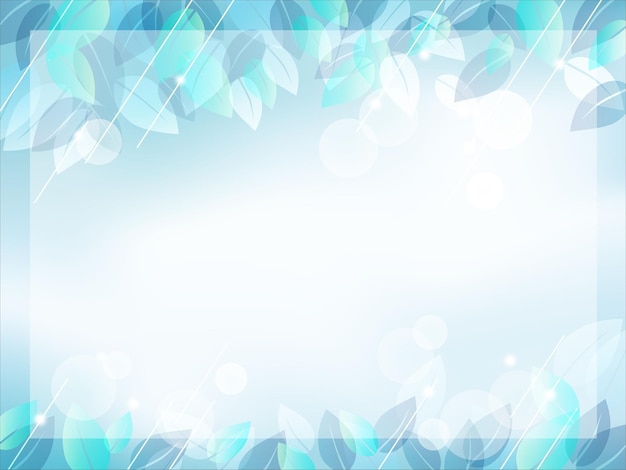 Vector gratuito ilustración de marco vectorial con hojas teñidas de azul sobre un fondo desenfocado abstracto.