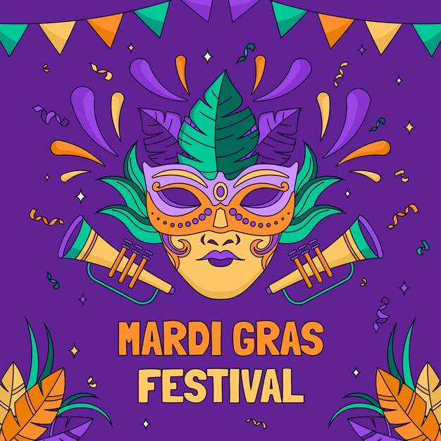 Vector gratuito ilustración del mardi gras dibujada a mano