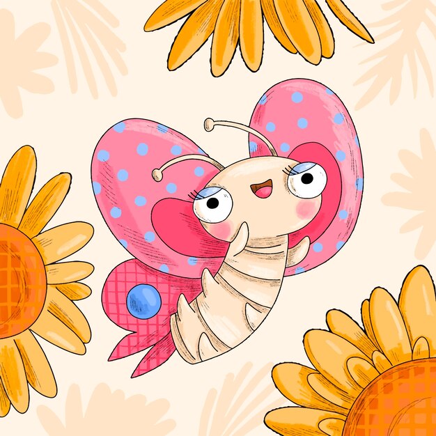 Ilustración de mariposa de dibujos animados dibujados a mano