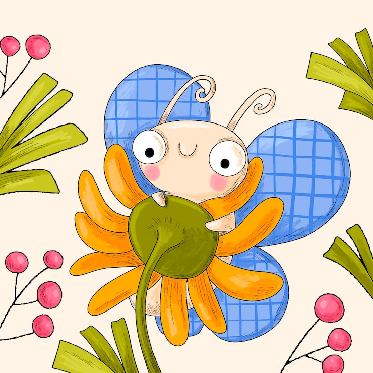 Vector gratuito ilustración de mariposa de dibujos animados dibujados a mano