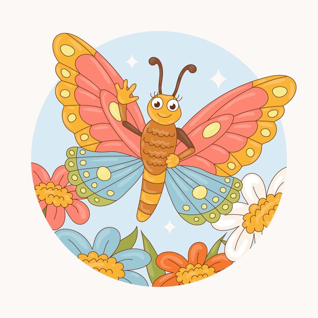Ilustración de mariposa de dibujos animados dibujados a mano