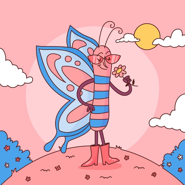 Ilustración de mariposa de dibujos animados dibujados a mano