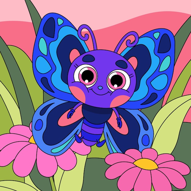 Vector gratuito ilustración de mariposa de dibujos animados dibujados a mano