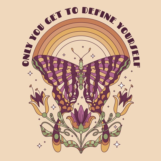 Ilustración de mariposa de gráficos retro dibujados a mano