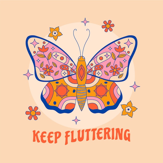 Ilustración de mariposa de gráficos retro dibujados a mano