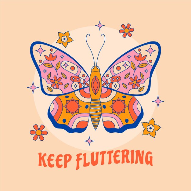 Ilustración de mariposa de gráficos retro dibujados a mano