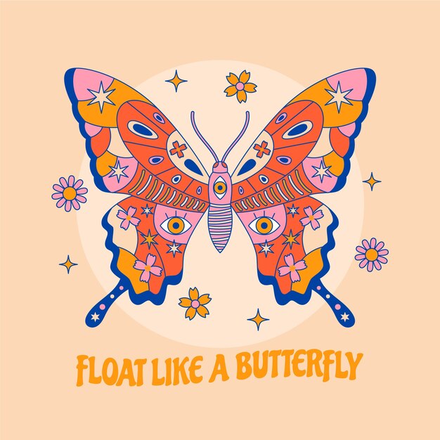 Ilustración de mariposa de gráficos retro dibujados a mano