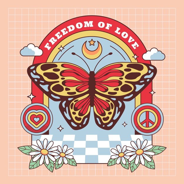Ilustración de mariposa retro dibujada a mano