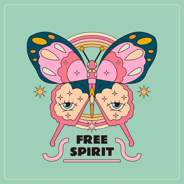 Ilustración de mariposa retro dibujada a mano