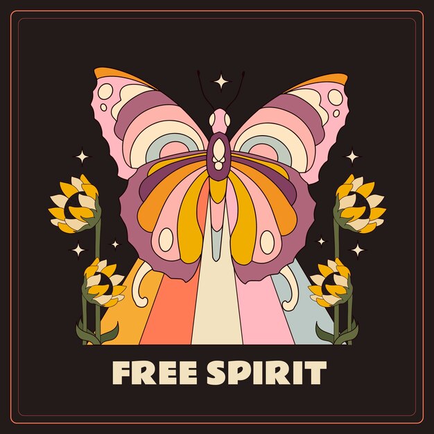Ilustración de mariposa retro dibujada a mano