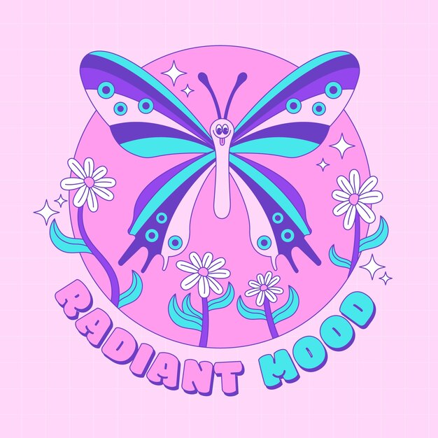 Ilustración de mariposa retro dibujada a mano